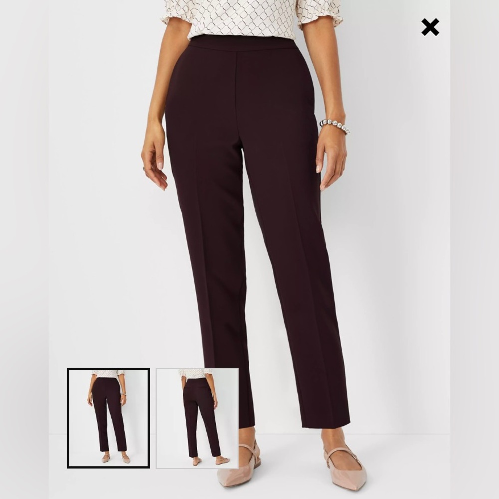 NWT Ann Taylor - Side Zip Ankle Pant in Fluid Crepe - Curvy Fit - Midnight Fig